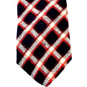Resilio Vintage Wool Tie Woven Plaid Tartan Blue Red Retro 1970s Lourie's Preppy